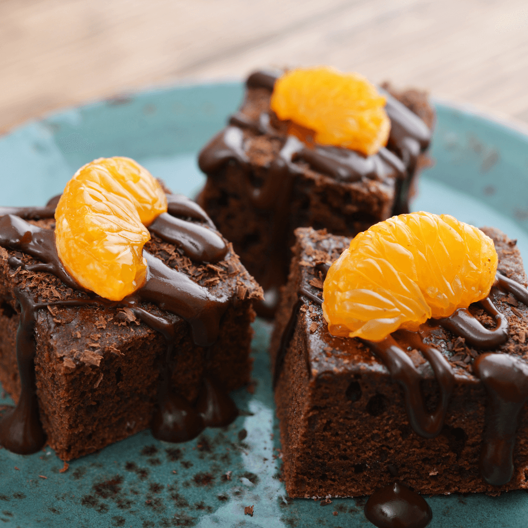 Blood Orange Brownies with Raspberry Balsamic Reduction