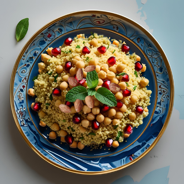 Moroccan Couscous with Spiced Chickpeas and Pomegranate